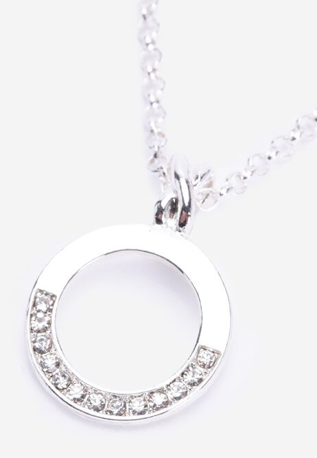 Womens Silver Diamante Circle Charm Necklace