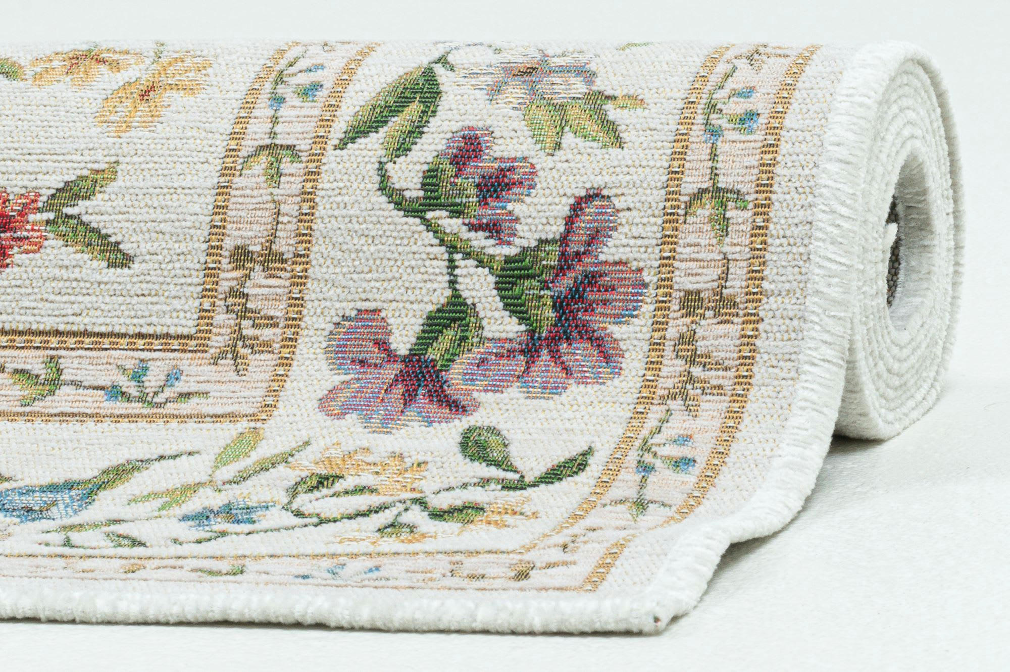 FLOMI - Tapis floral tissé plat - Crème 120x170 cm