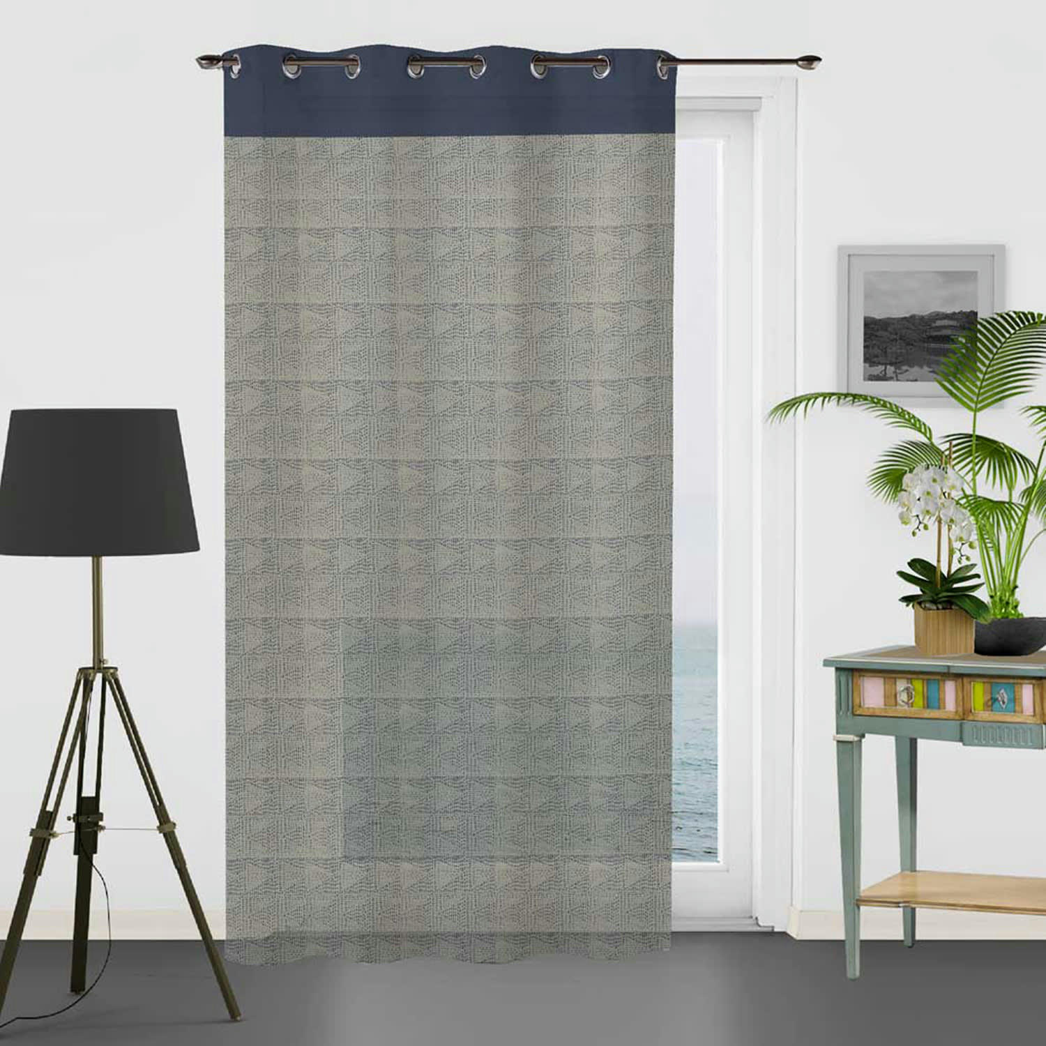 - Voilage à motifs graphiques en 100% coton noir 135x250 cm