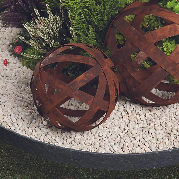 Boule déco jardin métal ajourée - Rouille 50 cm