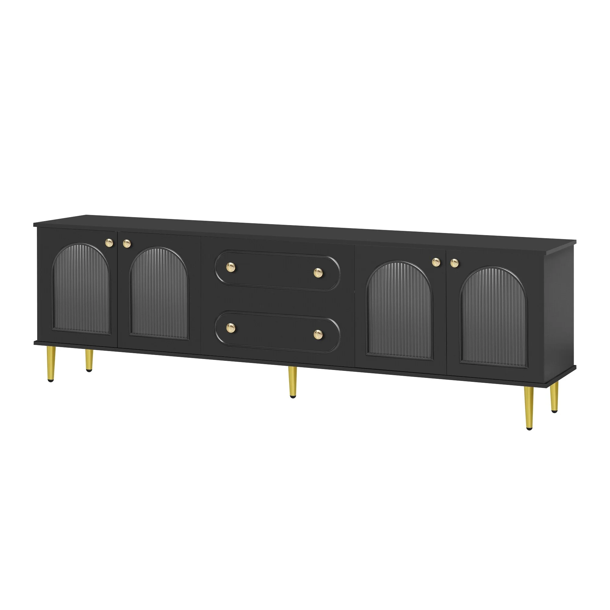 Modern TV Stand Up to 80'' with Fluted Glass Doors - 78.7 D x 15.7 W x 24.4 H