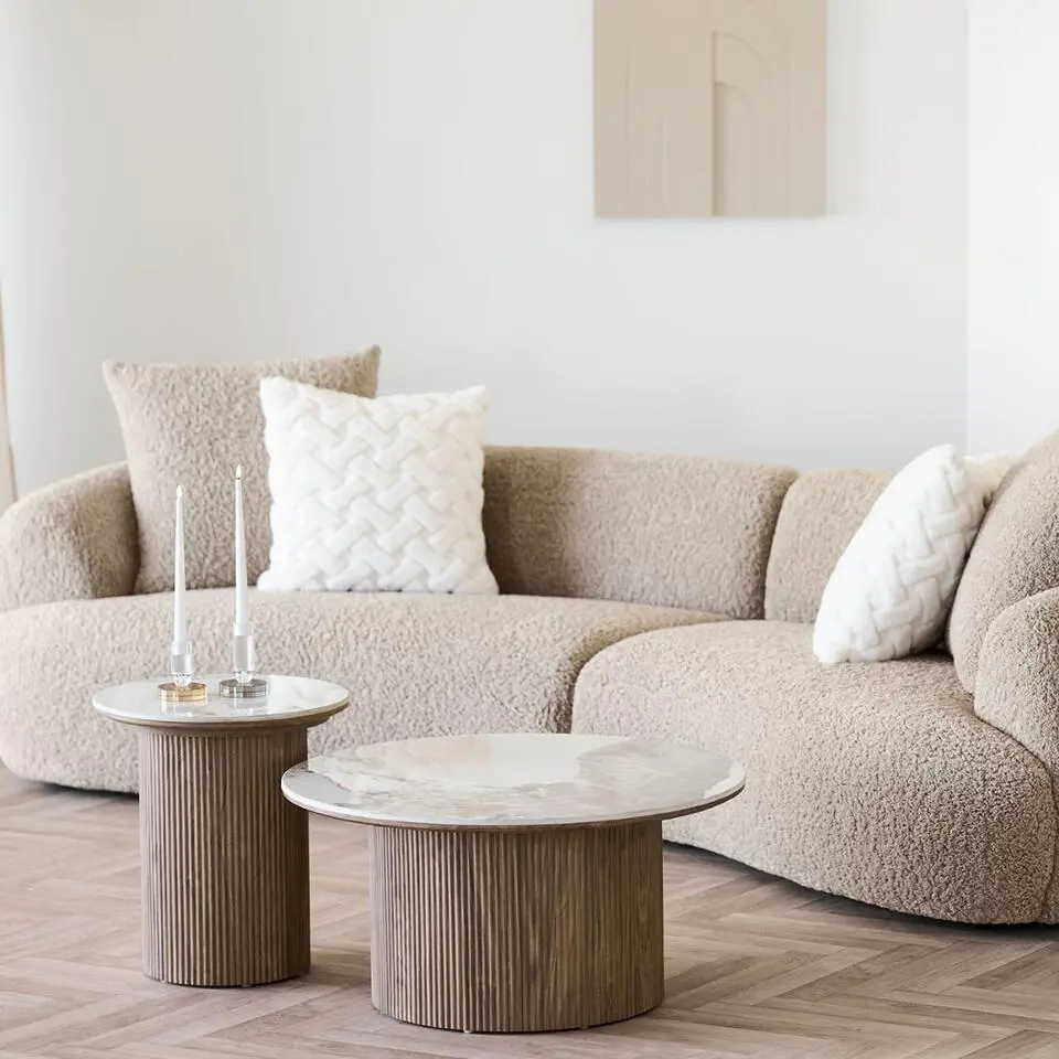 Bijzettafel Rond - Keramisch Wit/Bruin - &Oslash;45x50cm - Athens