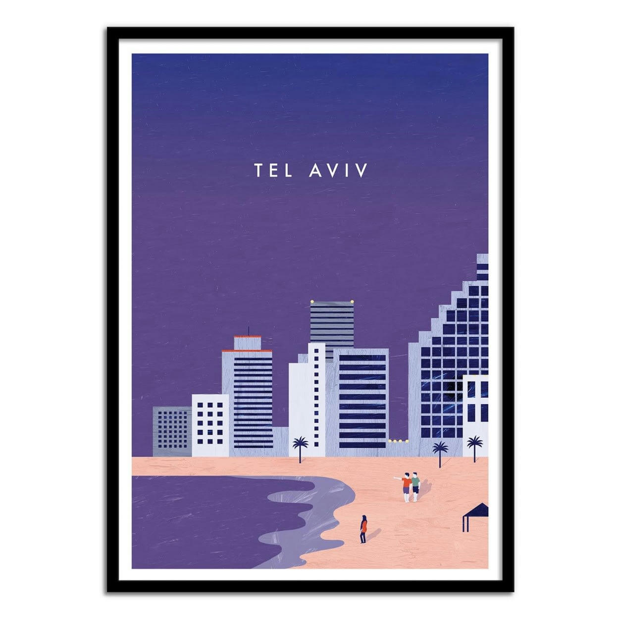 KATINKA REINKE - TEL AVIV - Affiche d'art avec Cadre bois noir - 30 x 40 cm