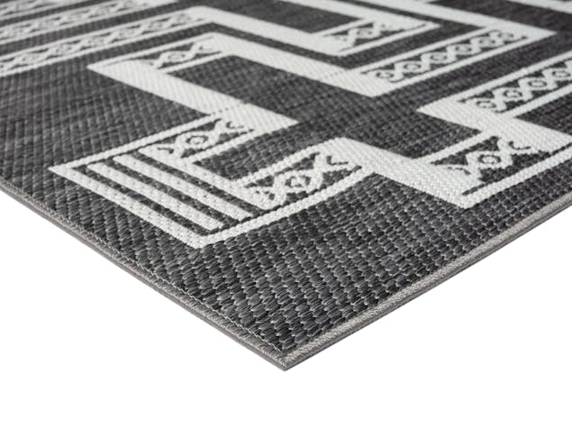 Teyona Charcoal and Ivory Tribal Flatweave Indoor Outdoor Rug