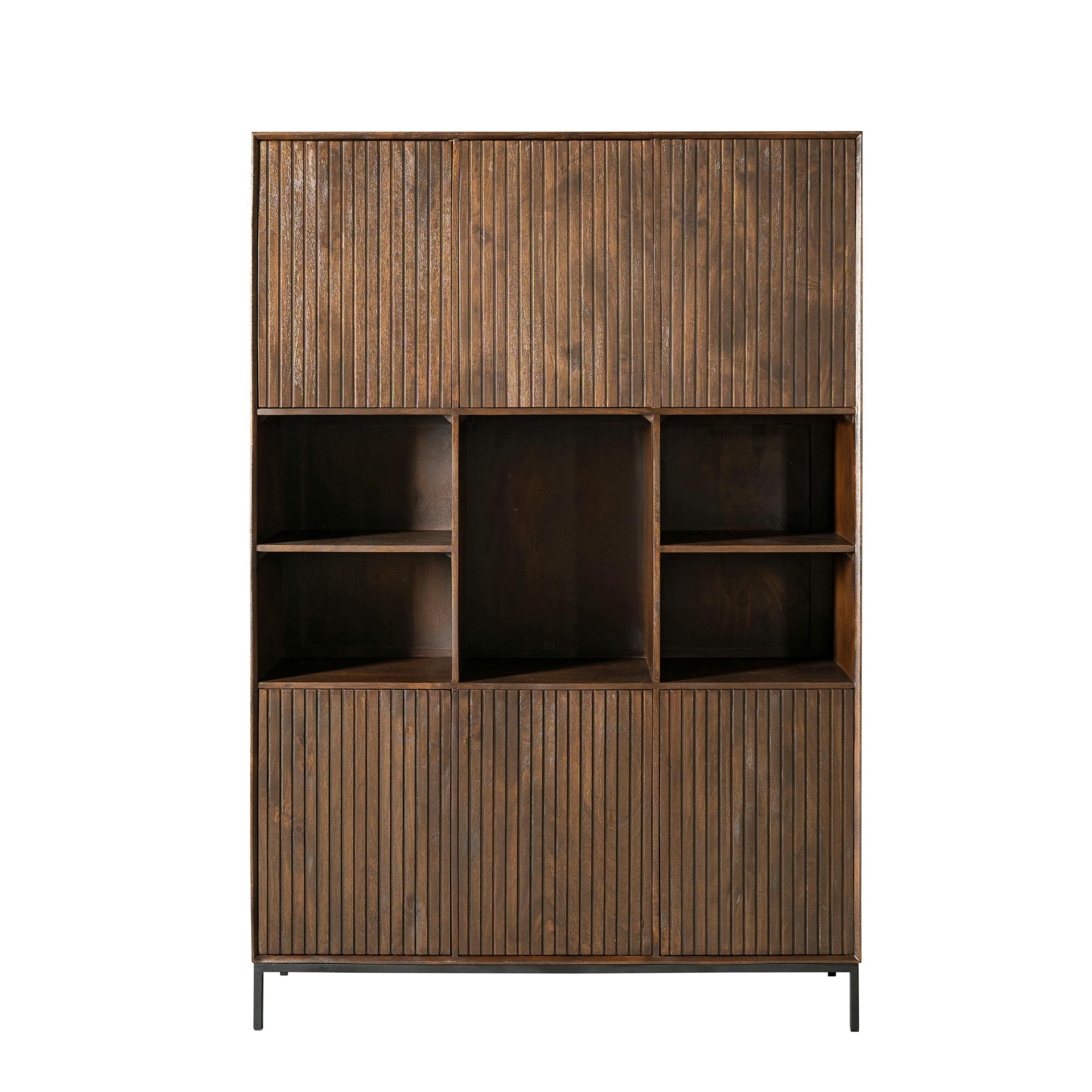 Bibliothèque étagère vintage 6 portes rainurées CORTINA