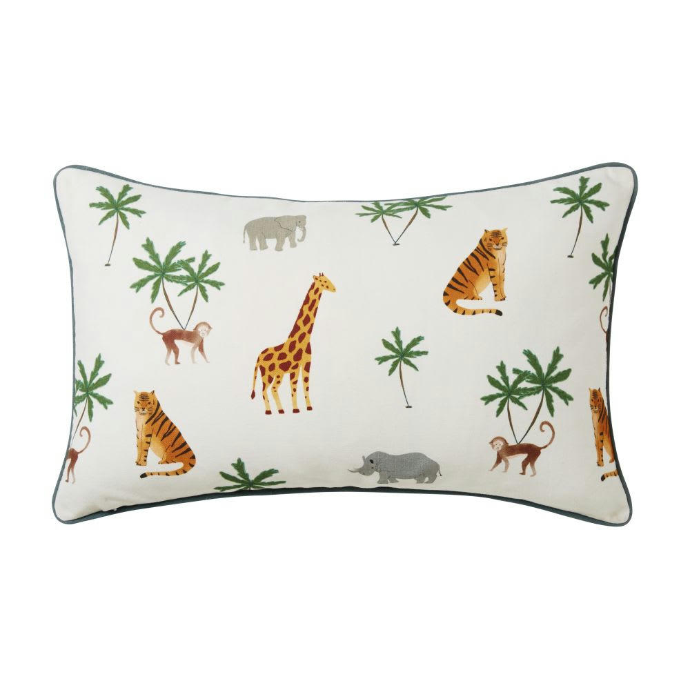 SAFI - Coussin en coton bleu clair à motifs multicolores 30x50