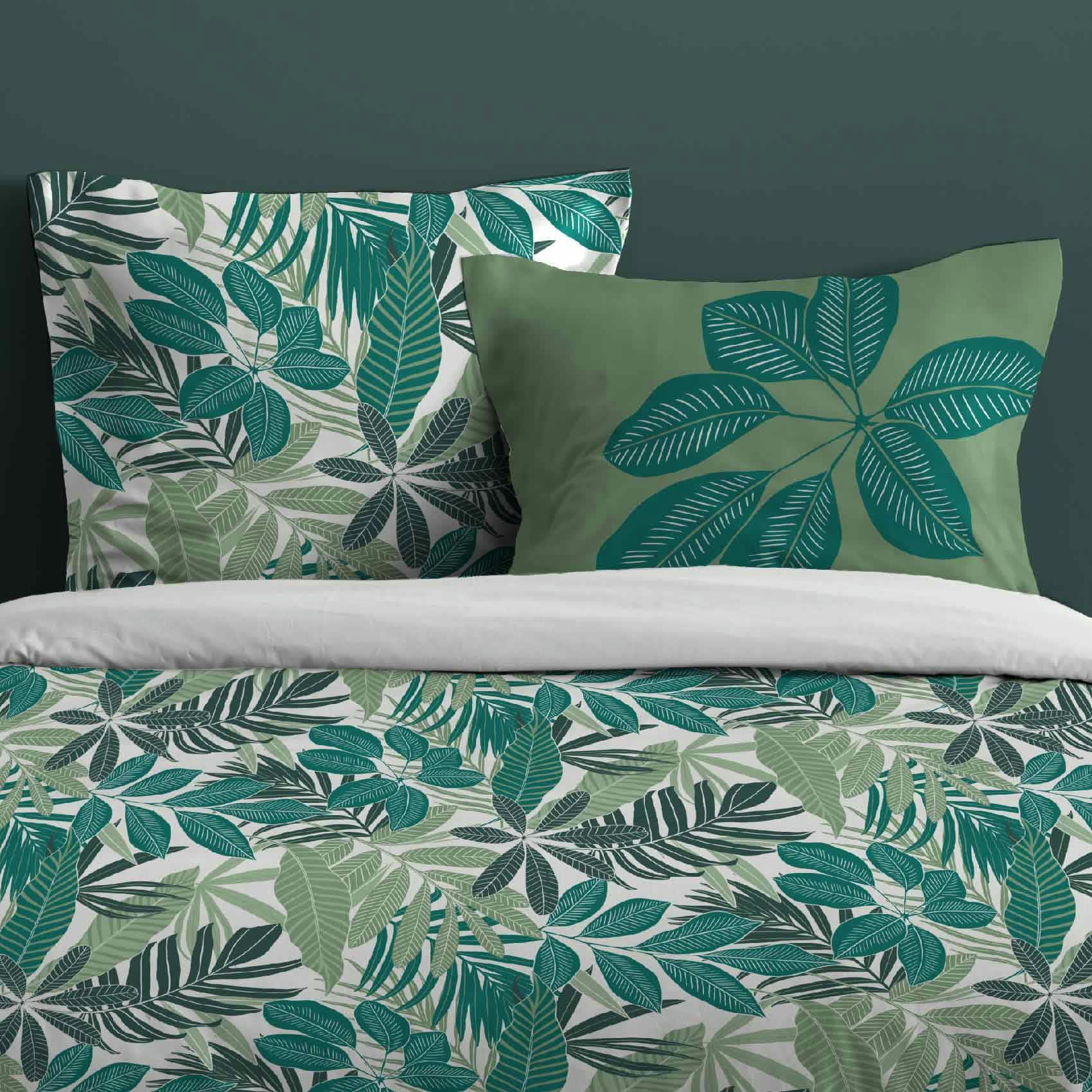 - Parure de lit au look verdoyant coton vert emeraude 240x220 cm