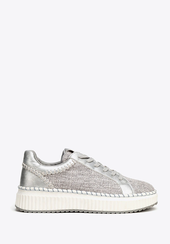 Damskie sneakersy z materiału włókienniczego i ekoskóry szaro-srebrne