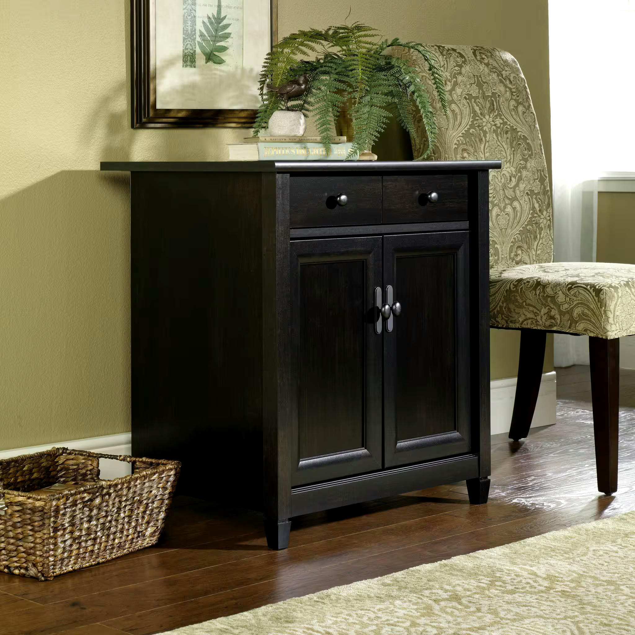 Sauder Edge Water 2-Door Storage Cabinet With Adjustable Shelf, Estate Black Finish