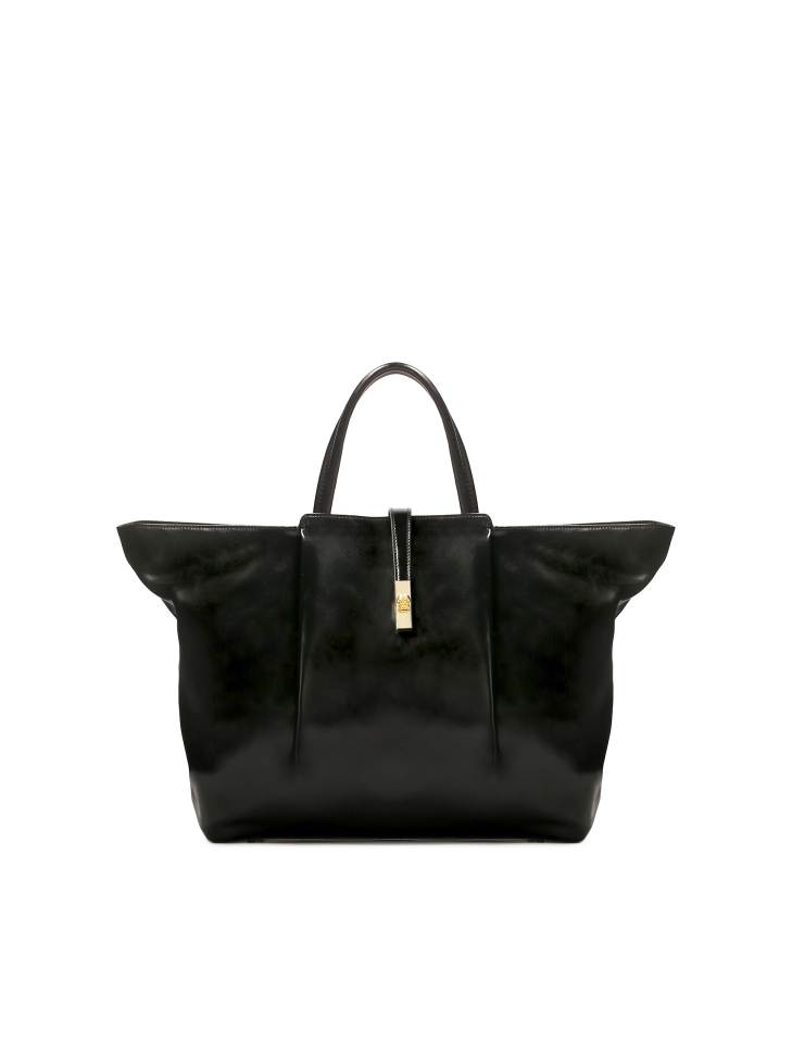 Large natural leather handbag with glossy finish