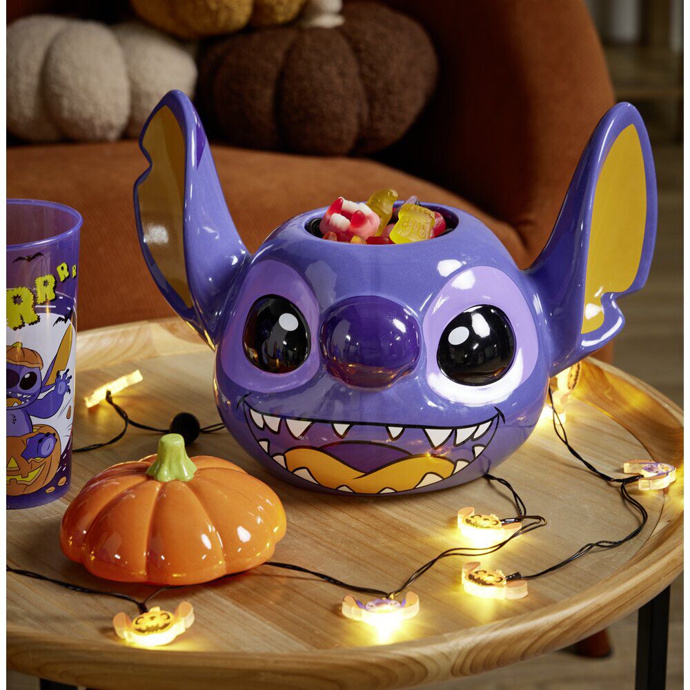 Bonbonnière Halloween Disney Stitch dolomite bleue et orange Ø20xH21cm
