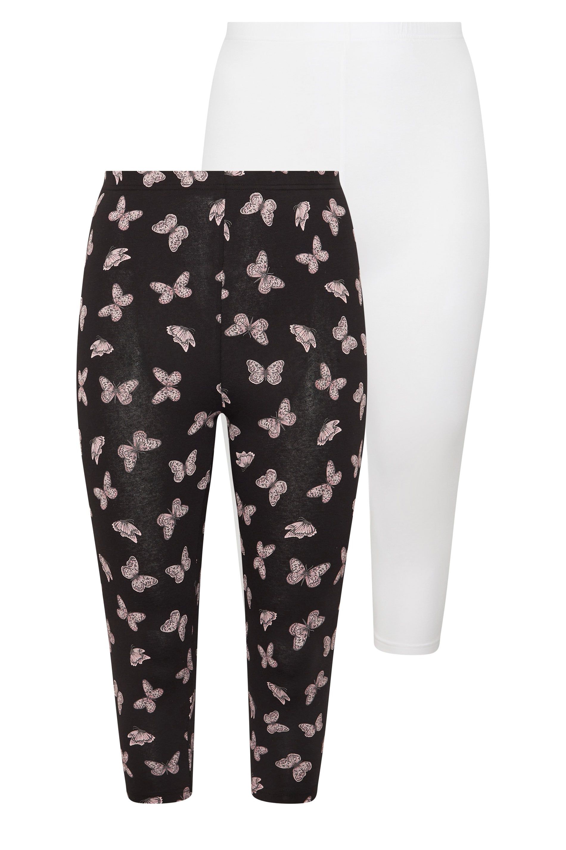 Yours 2 Pack Butterfly Print Cropped Leggings