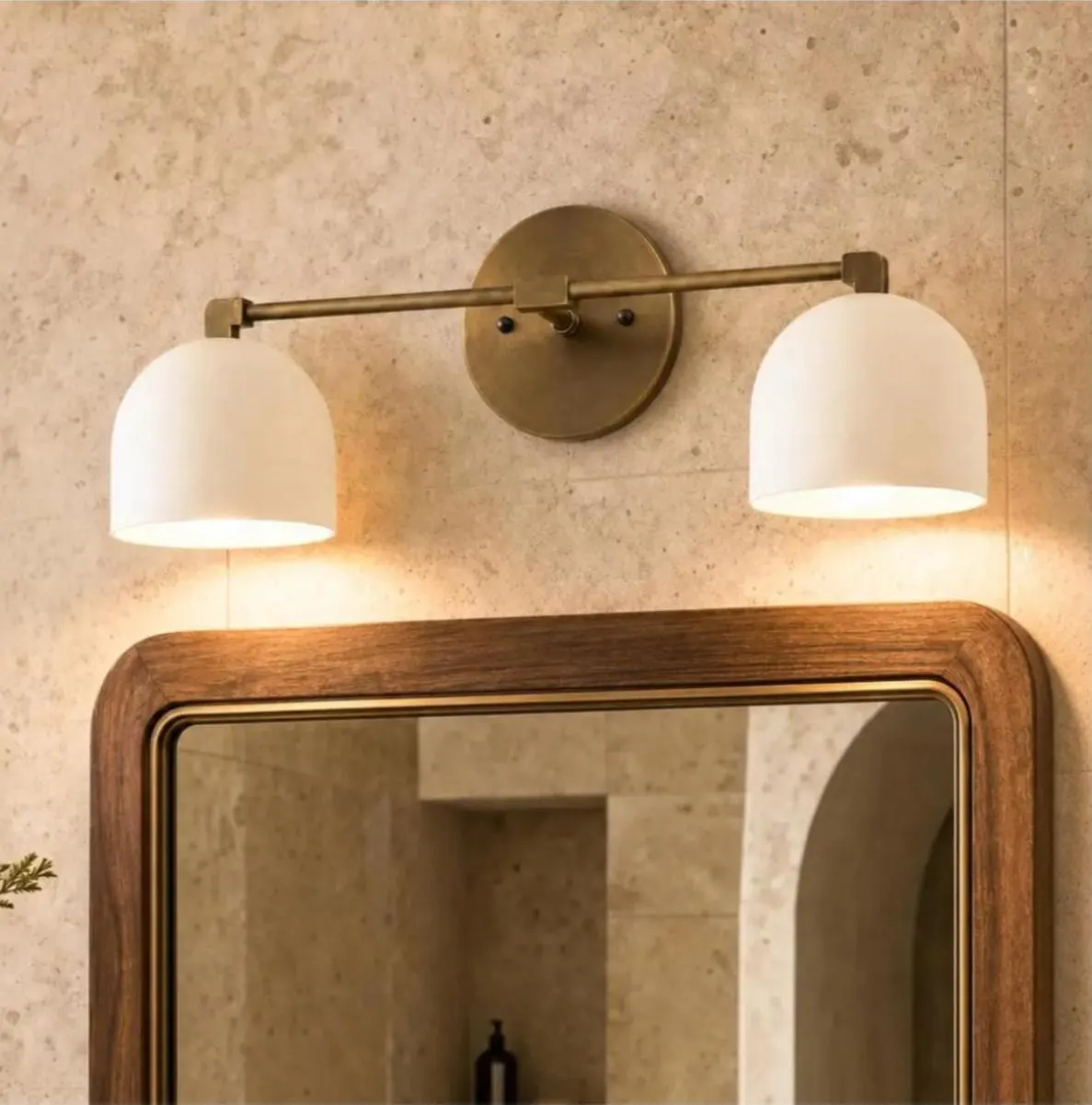 2 Light Vanity Wall Sconce, Brass Bathroom Light Fixture, Modern Vintage Wall Lamp, Cream Shade Vanity Lighting, Mid Century Mirror Light