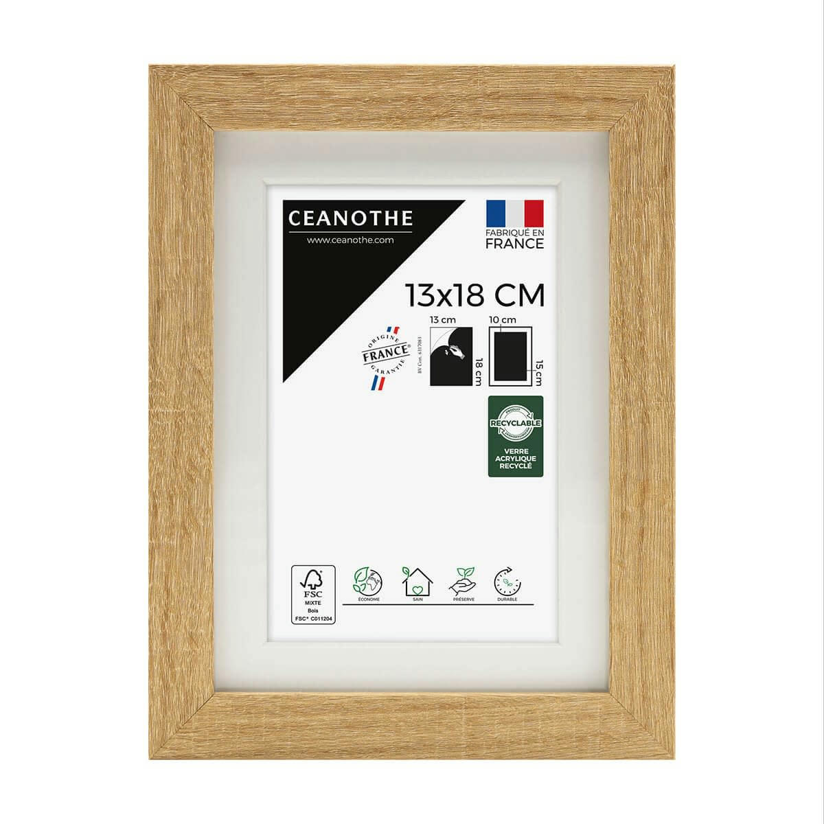 MILAN - Cadre photo épais brut 13x18 cm avec passe-partout résine recyclée