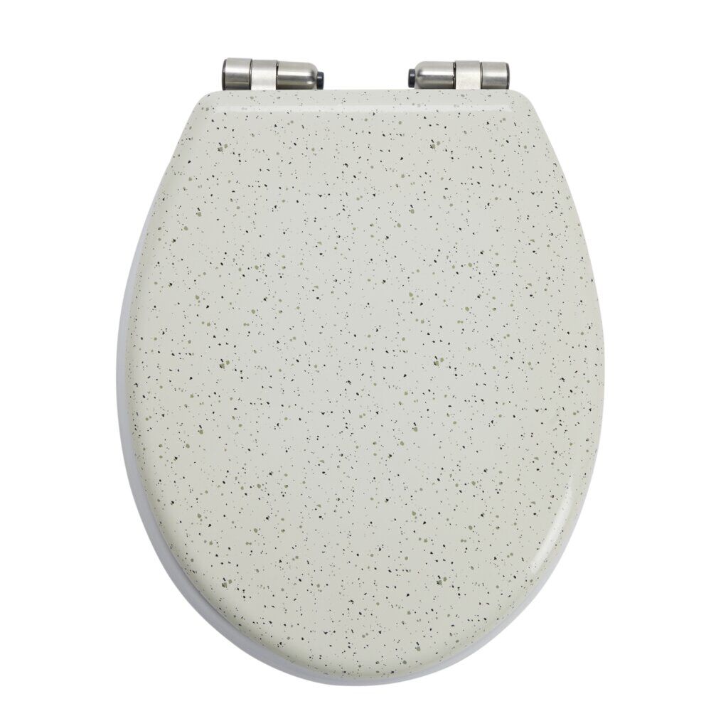Abattant WC bois blanc motif granit déclipsable frein de chute taille universelle