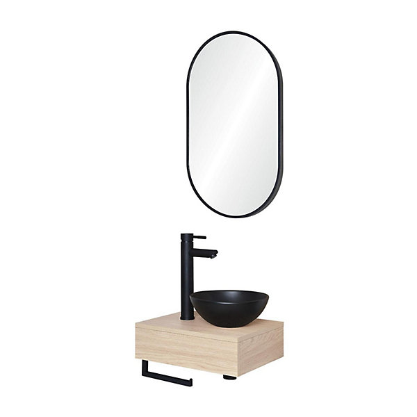 Meuble lave-mains SOHO plan épais vasque noire   robinet   miroir