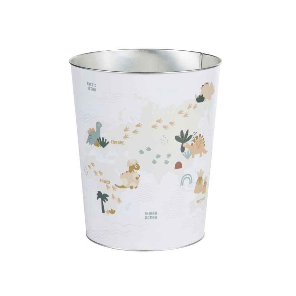 YUMA - Corbeille de bureau en métal avec mappemonde dinosaure beige