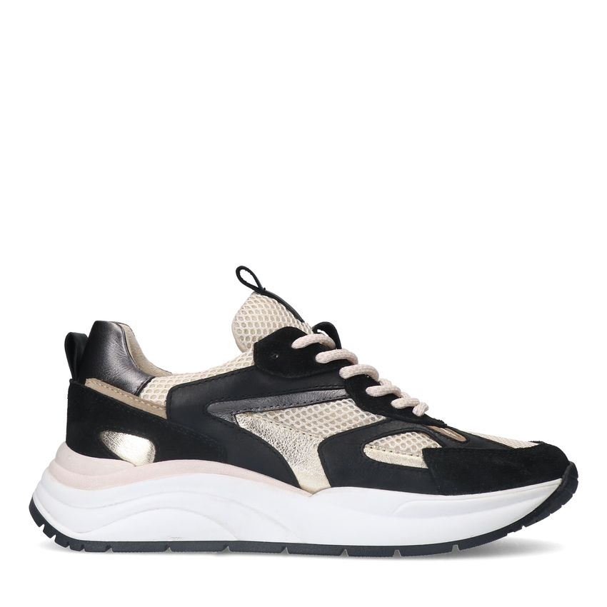 Manfield Zwarte leren sneakers