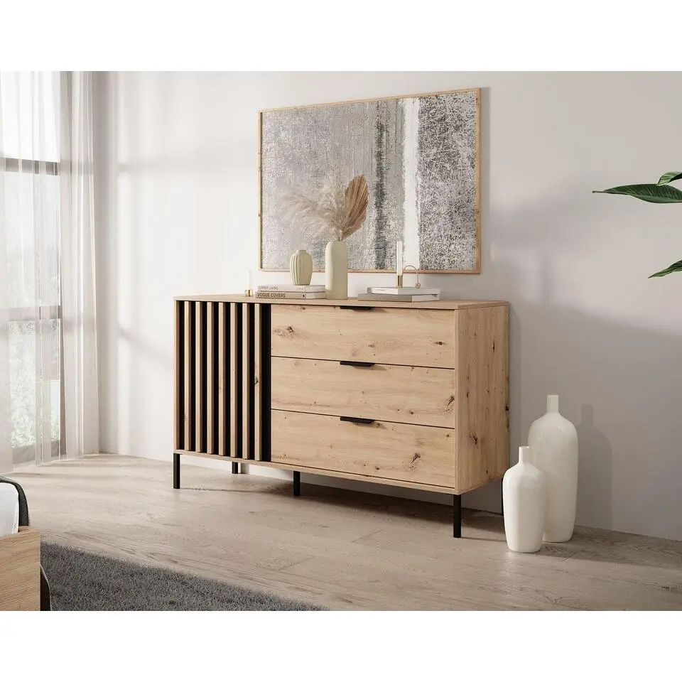 Meubella - Dressoir Tasha - Eiken - Antraciet - 138 cm