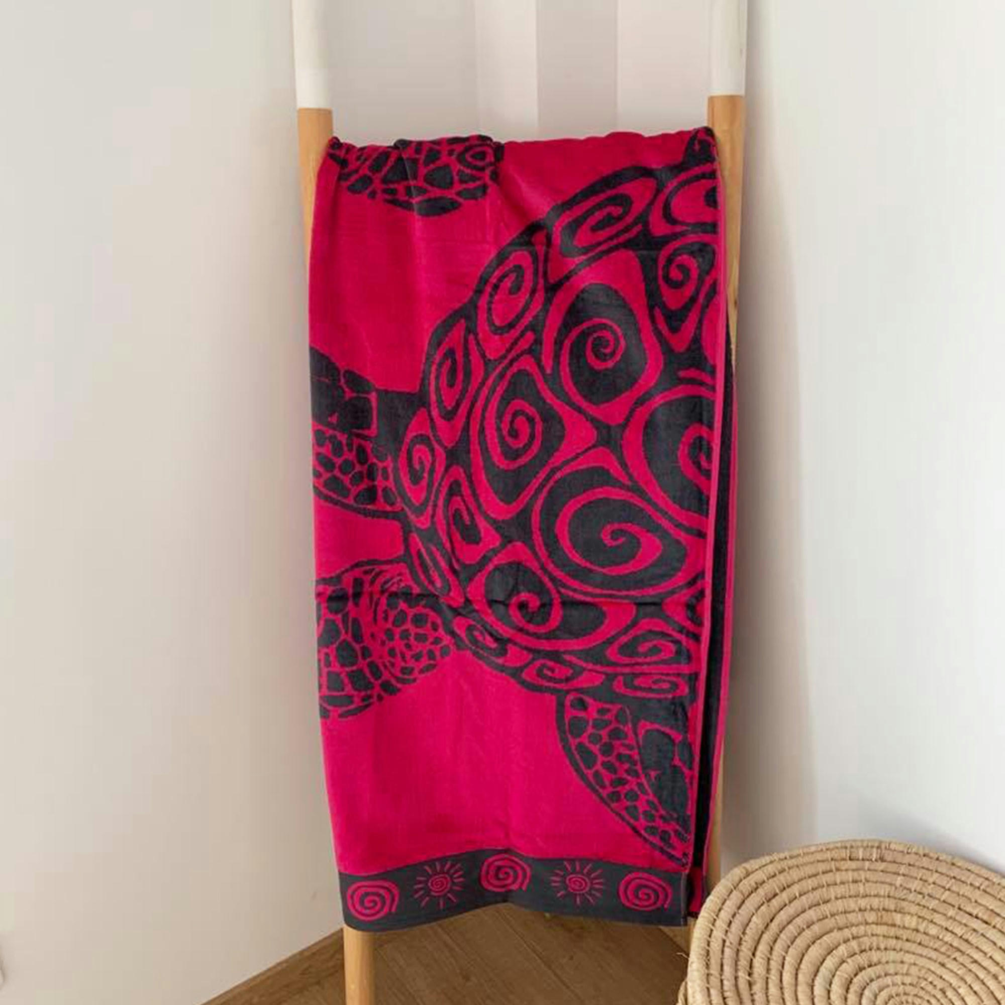 PLAGE - Serviette de plage Tortue fuschia turtles rose 100 x 175