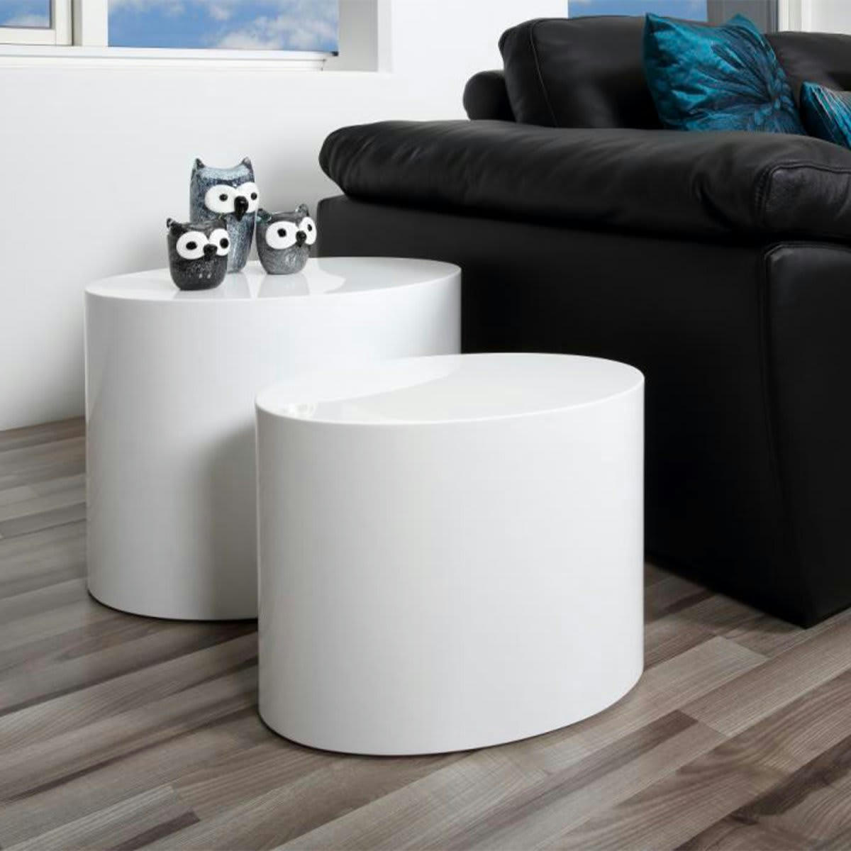 NICKY - Set de 2 tables d'appoints ovale blanc laqué
