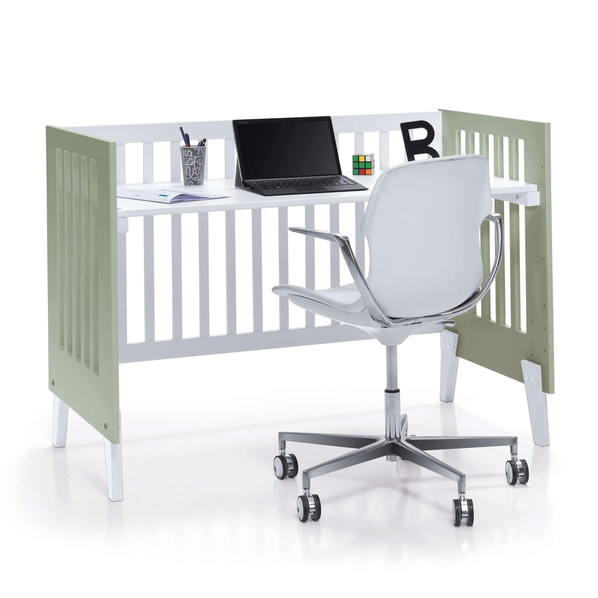 NEXO - Lit bébé - bureau (2en1) 60x120 cm en vert olive