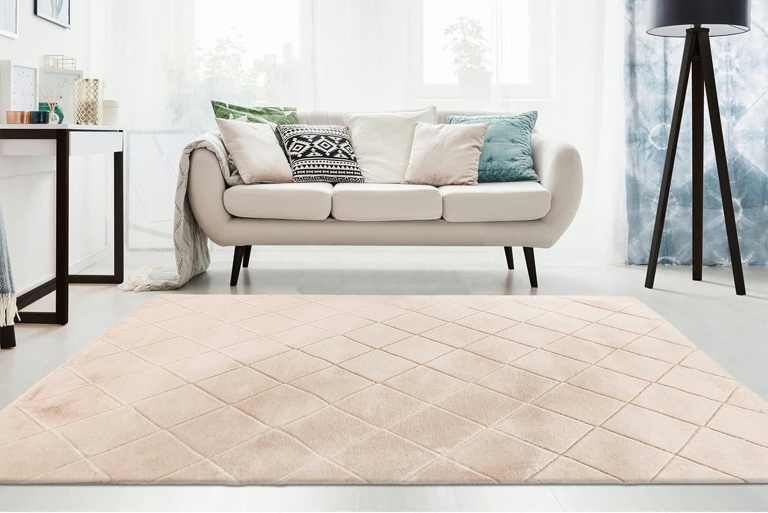 FUR - Tapis super soft à motif 3D losanges beige 160x230cm