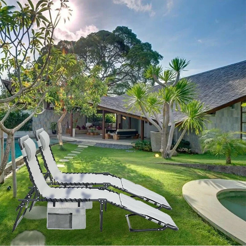 Chaise Lounge Chair Set of 2, 5-Position Adjustable Sunbathing, Foldable Tanning Chair with Face & Arm Holes - 2-Piece