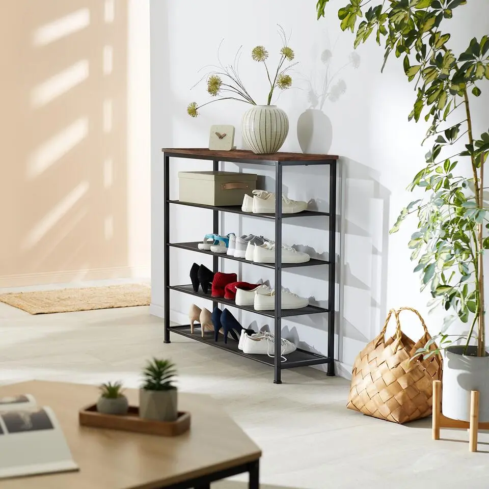 tectake Schoenenrek Sheffield 100x30,5x93cm, Industrieel Hout Donker, Rustiek