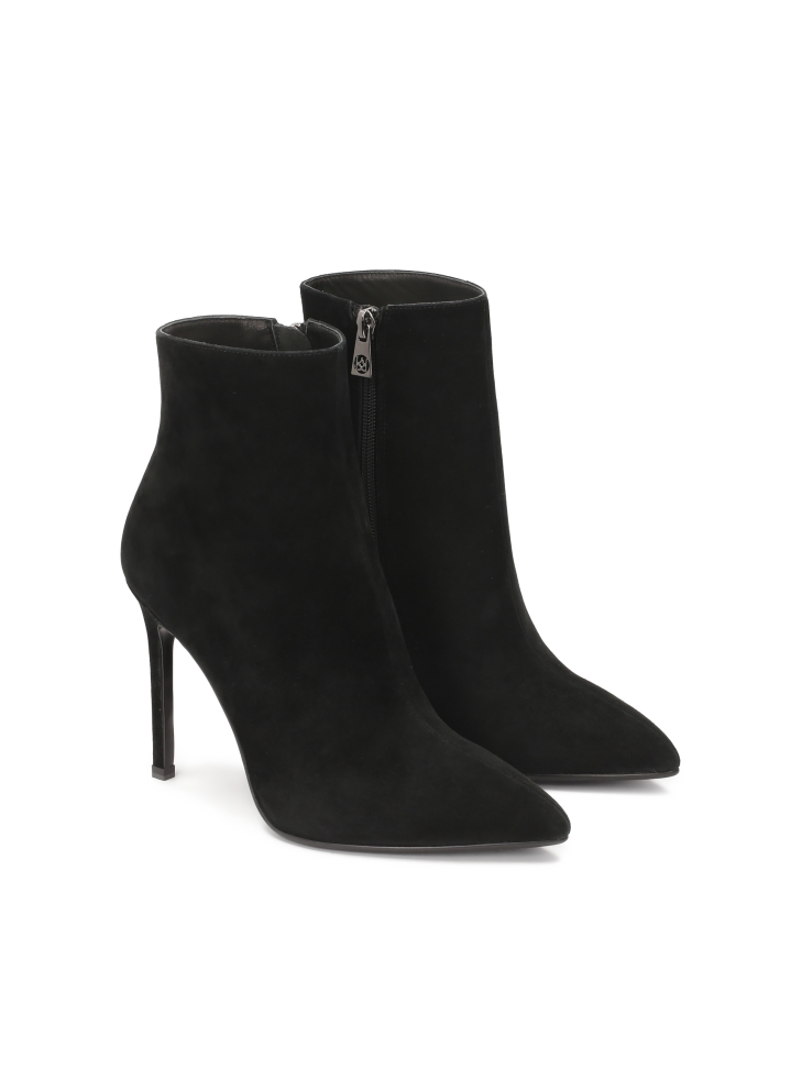 Black suede boots with pointed toe nose