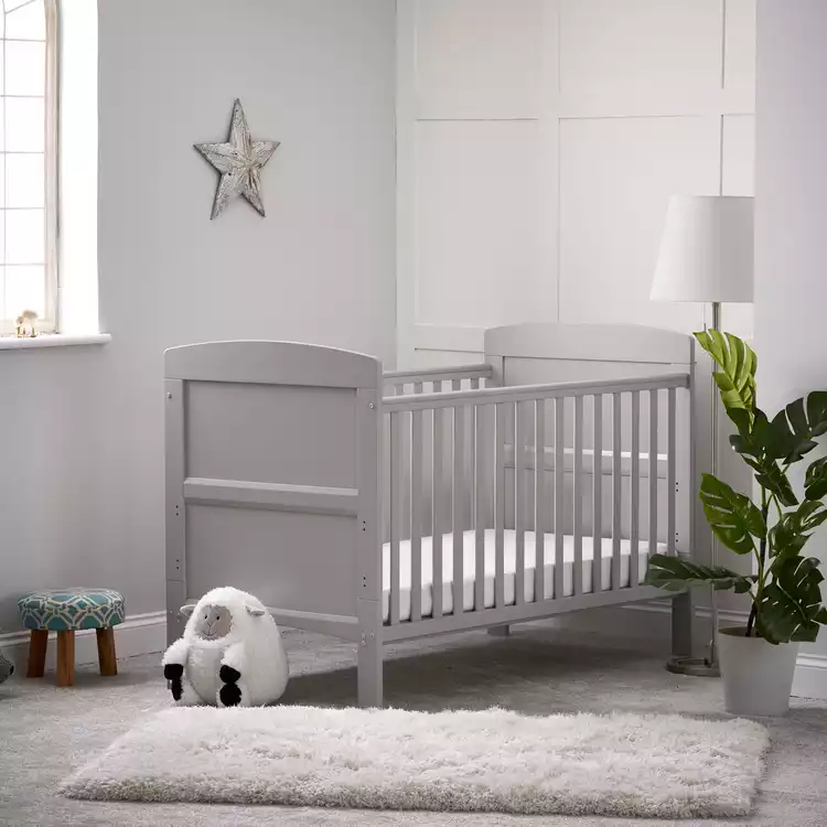 Obaby Grace Baby Cot Bed with Mattress - Warm Grey