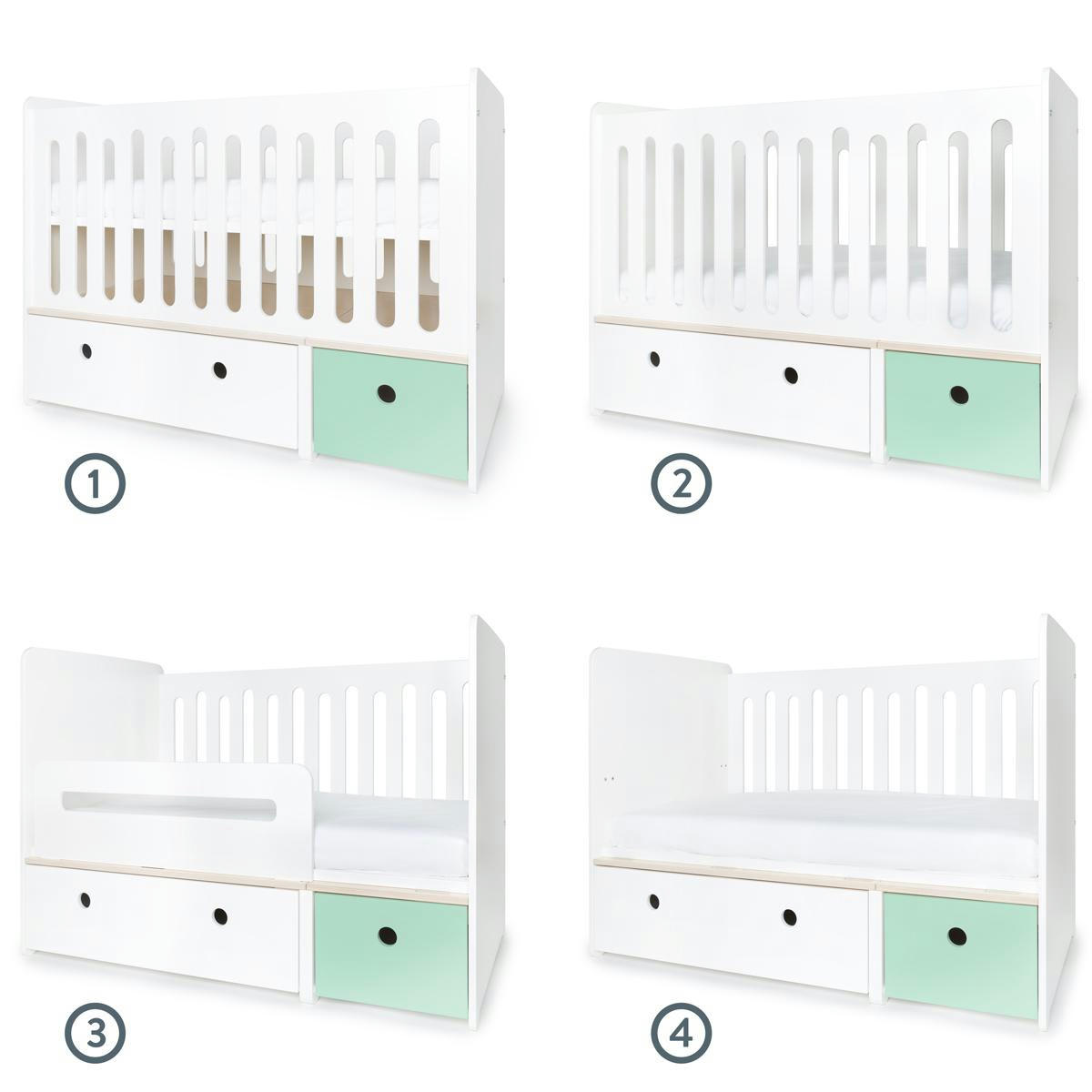 COLORFLEX - Lit bébé évolutif 70x140cm blanc-vert menthe