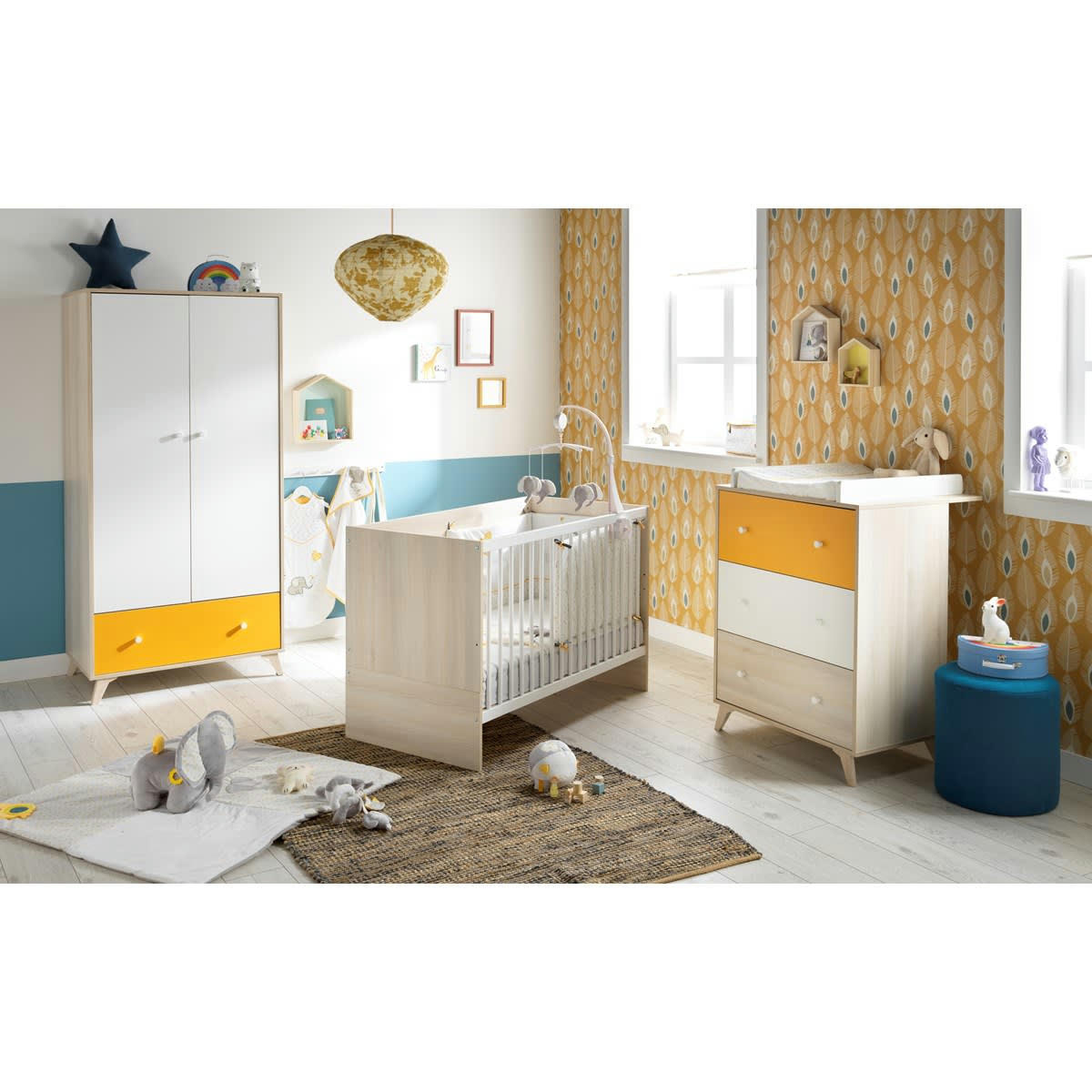 YUZU - Commode à langer 3 tiroirs en mélamine beige clair