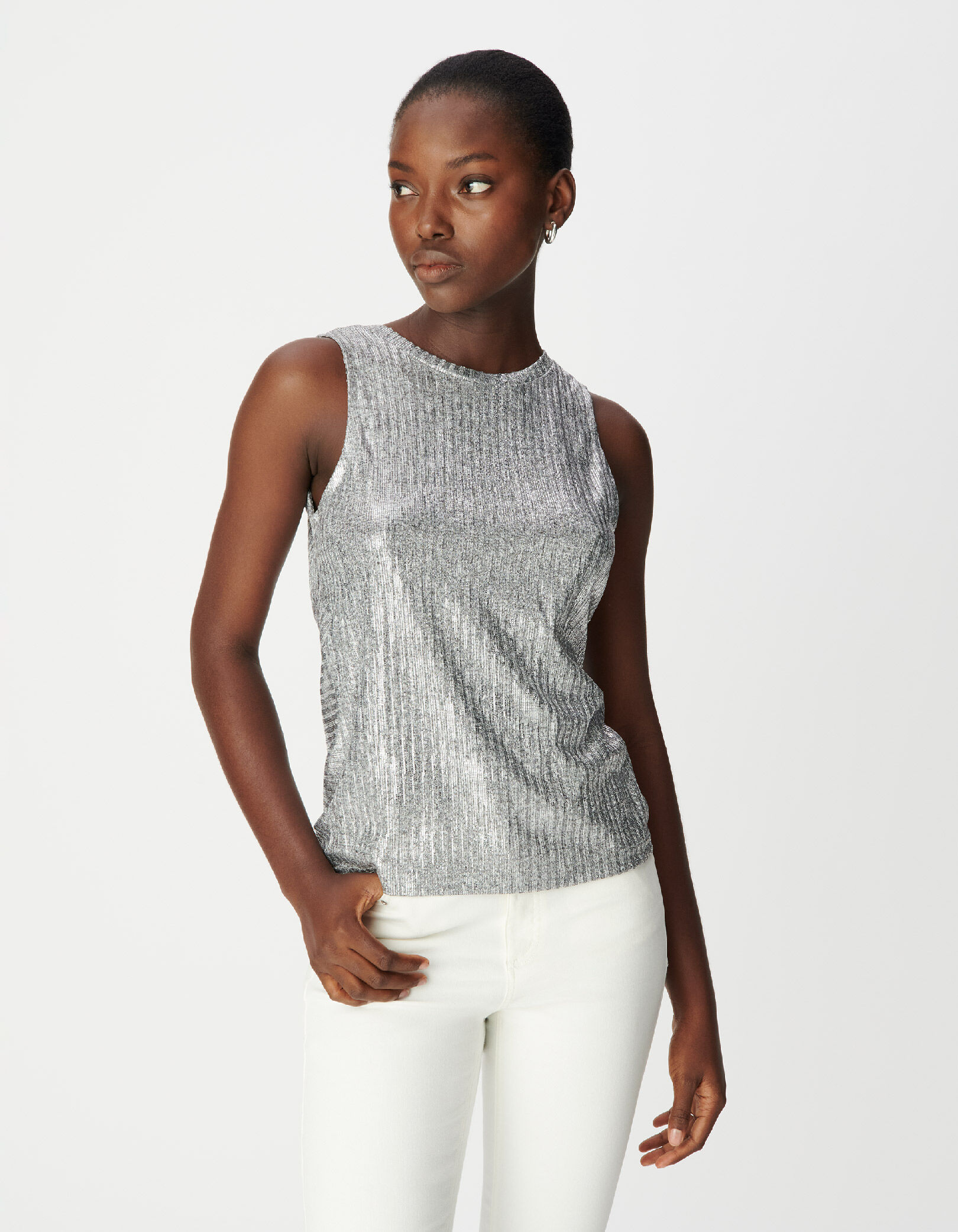 Tee-shirt sans manches gris argenté nœud dos Femme