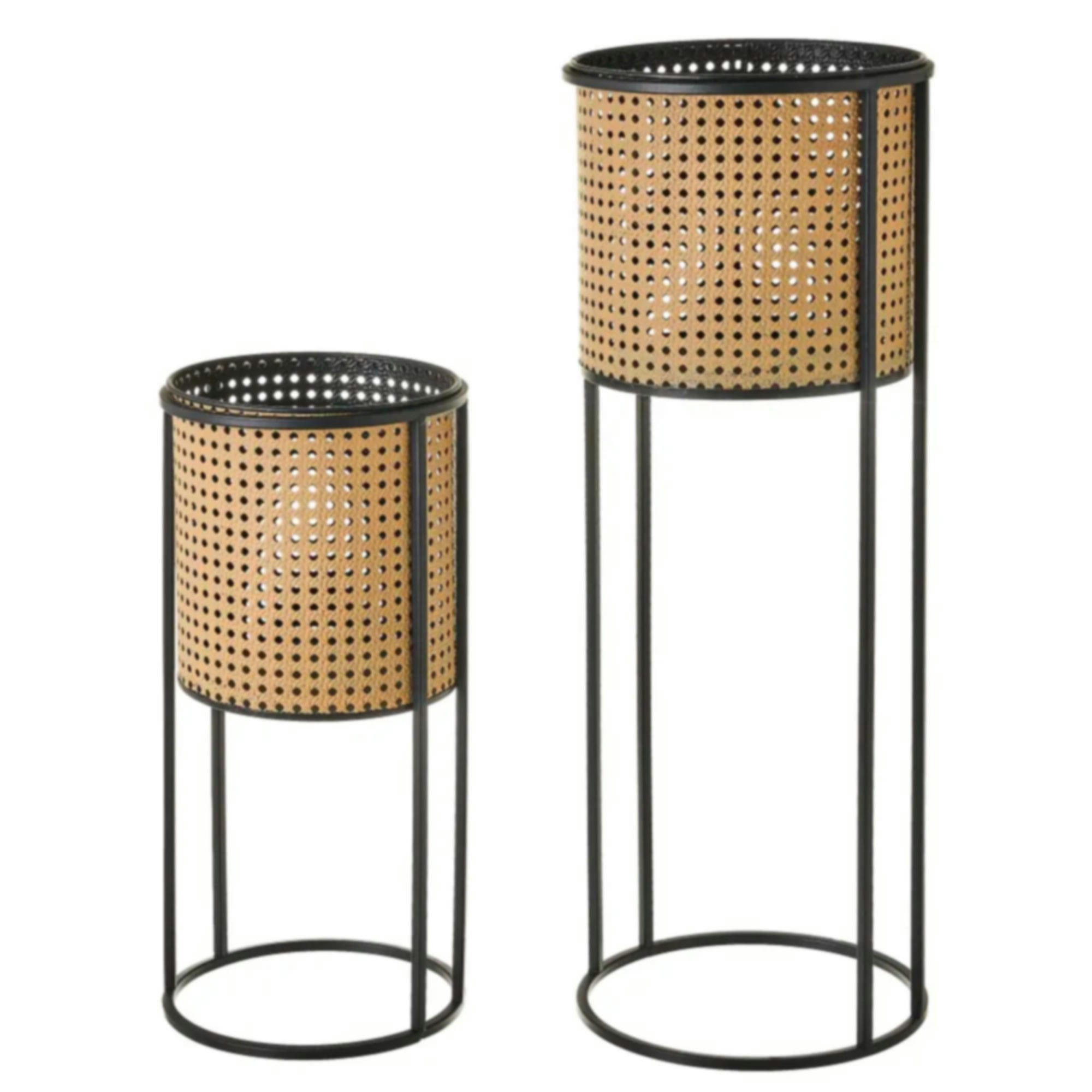 - Set de 2 supports pots plante ronds en métal façon cannage