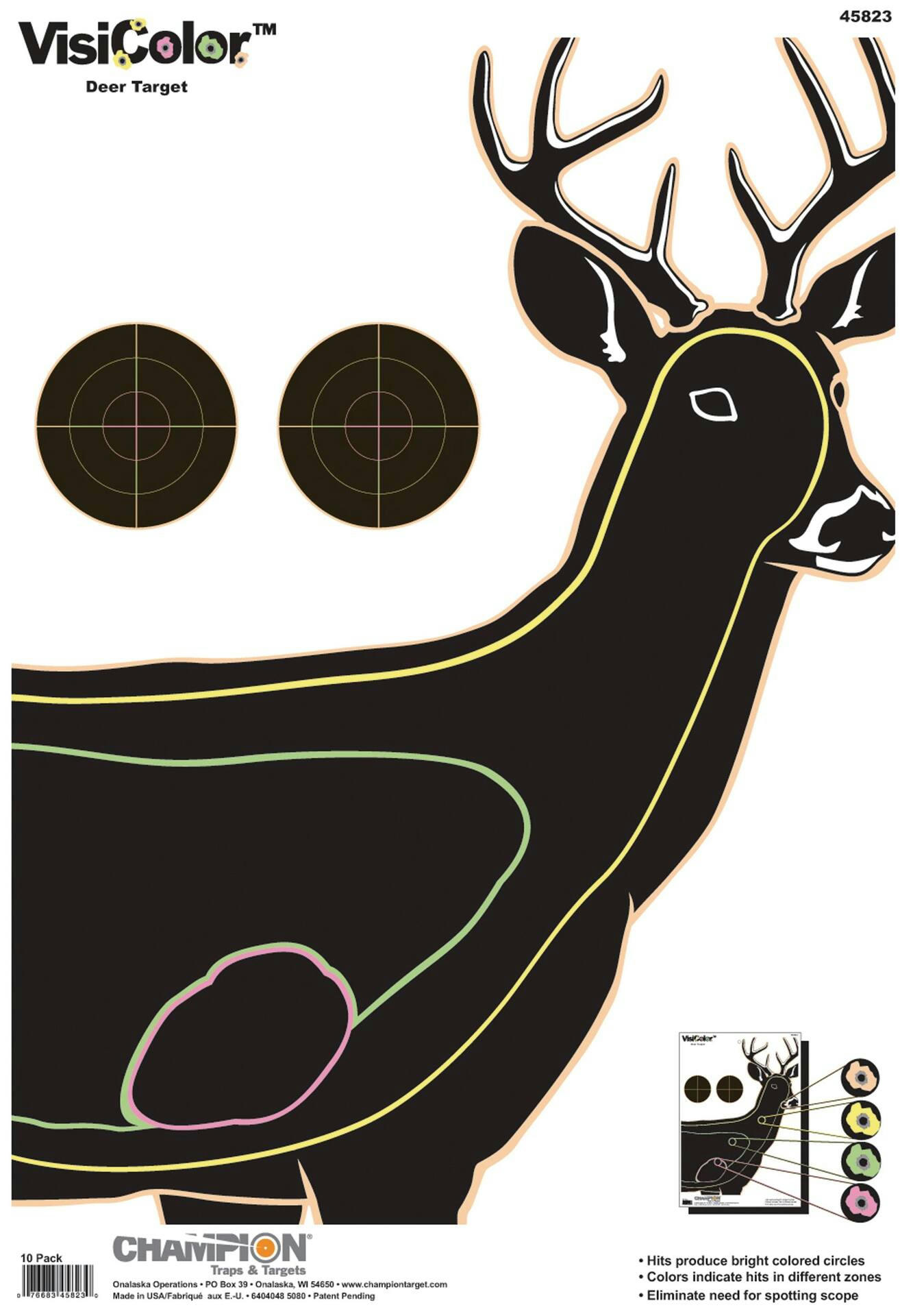 Primos Champion VisiColor Hunting Deer Shooting Target, Black, 13 x 18-in, 10-pk
