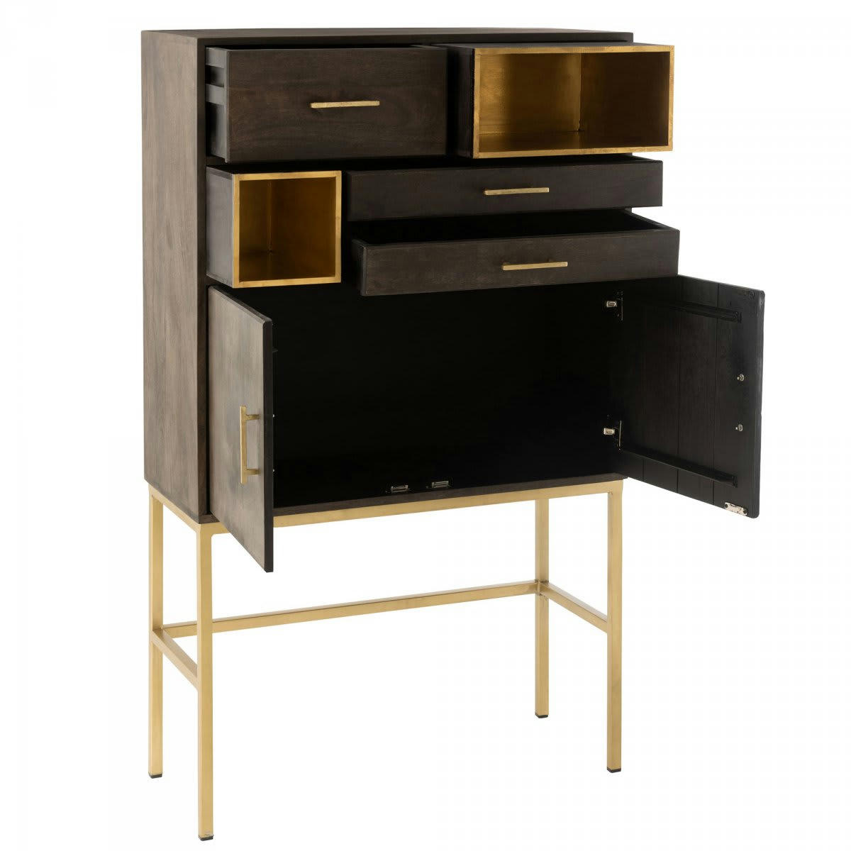 CHICAGO - Buffet haut contemporain en bois et métal doré