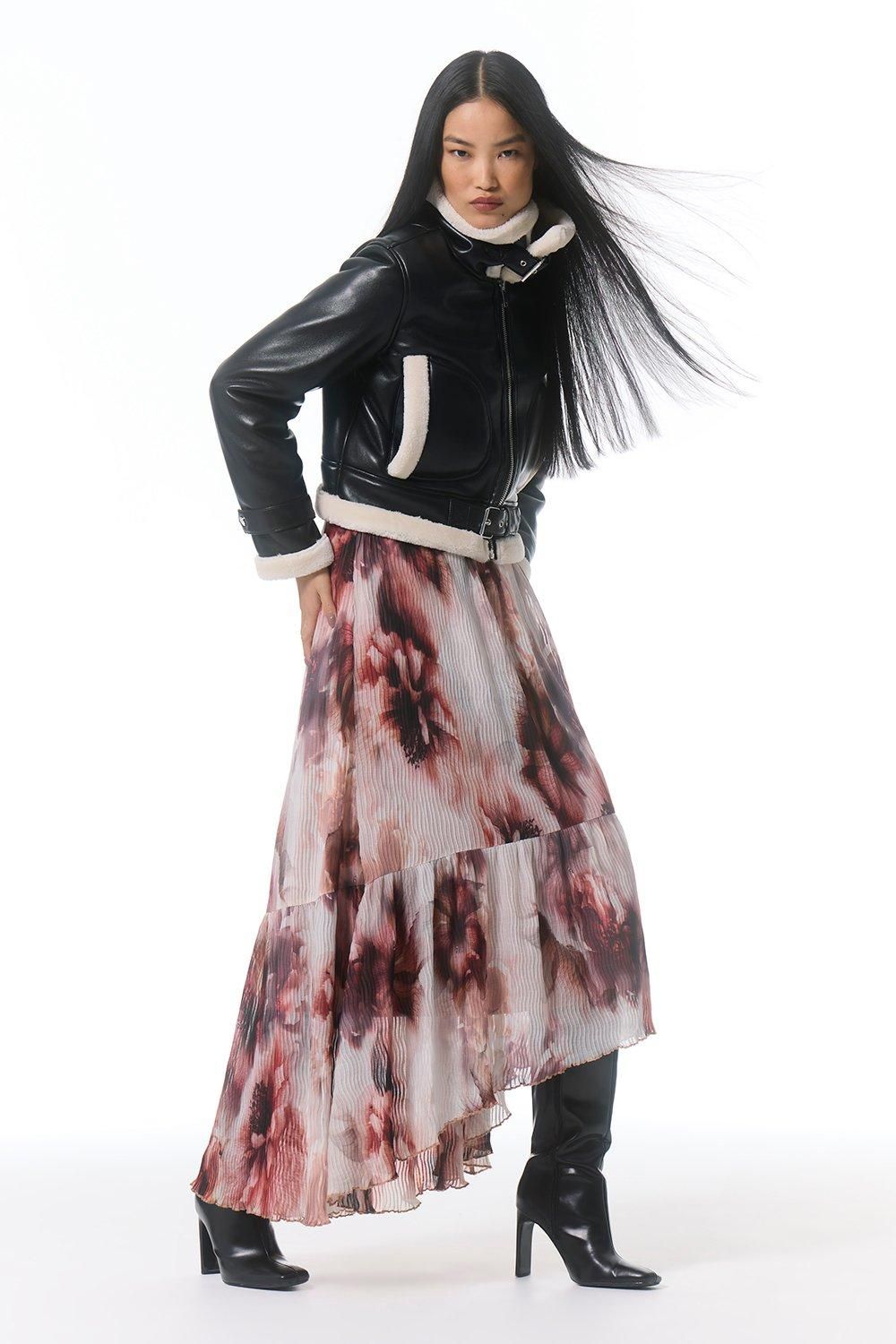 KarenMillen Crinkle Floral Woven Maxi Dress With Laced Back And Embellishment