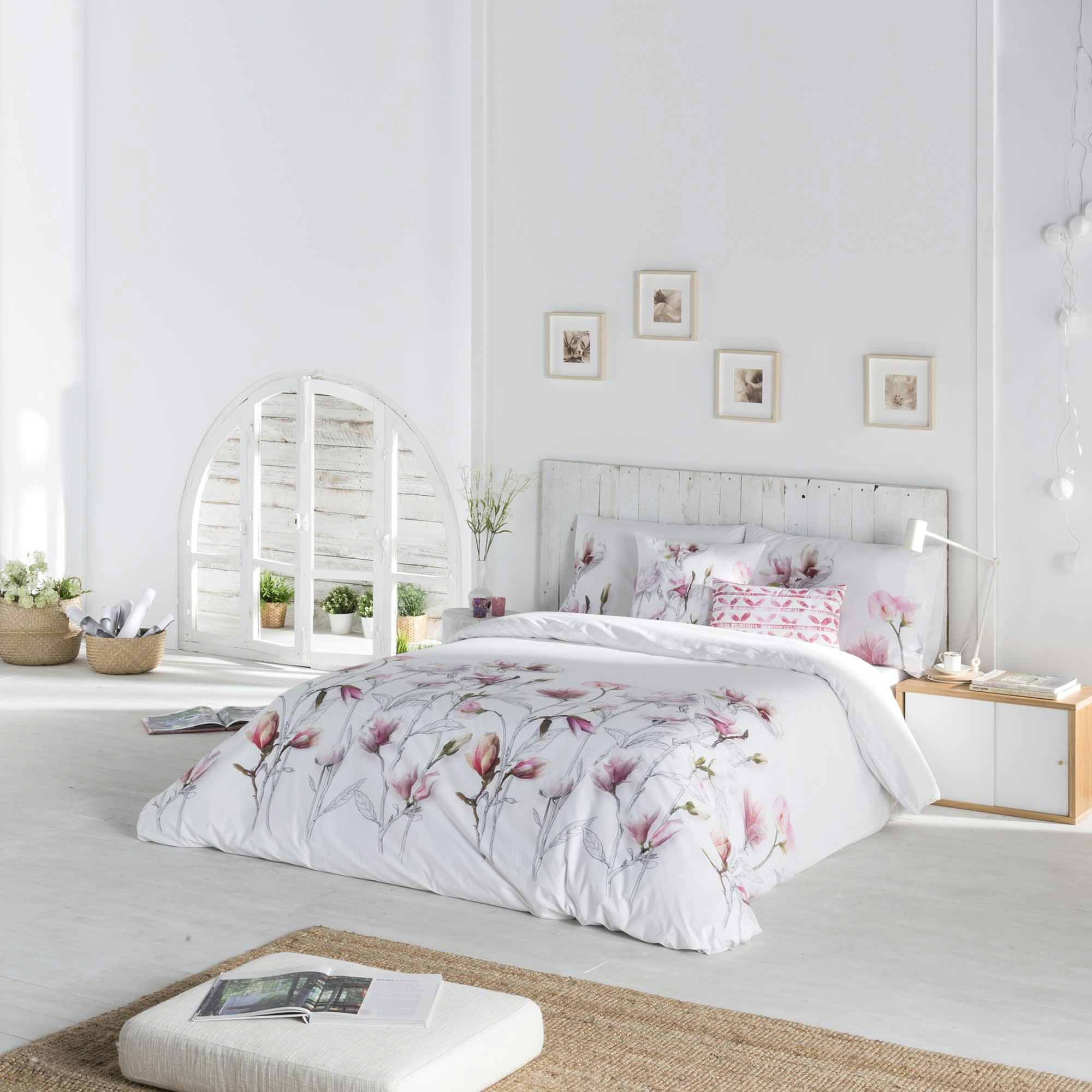 SIRWATER - Housse de couette imprimé floral en percale Coton Blanc 150x220 cm