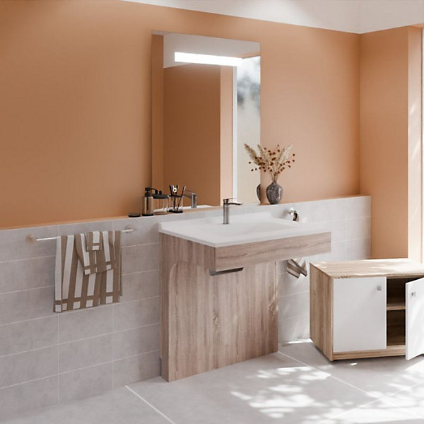 Meuble PMR ALTEA 80 cm avec plan vasque et miroir led Eleg plus ht105 - Cambrian oak