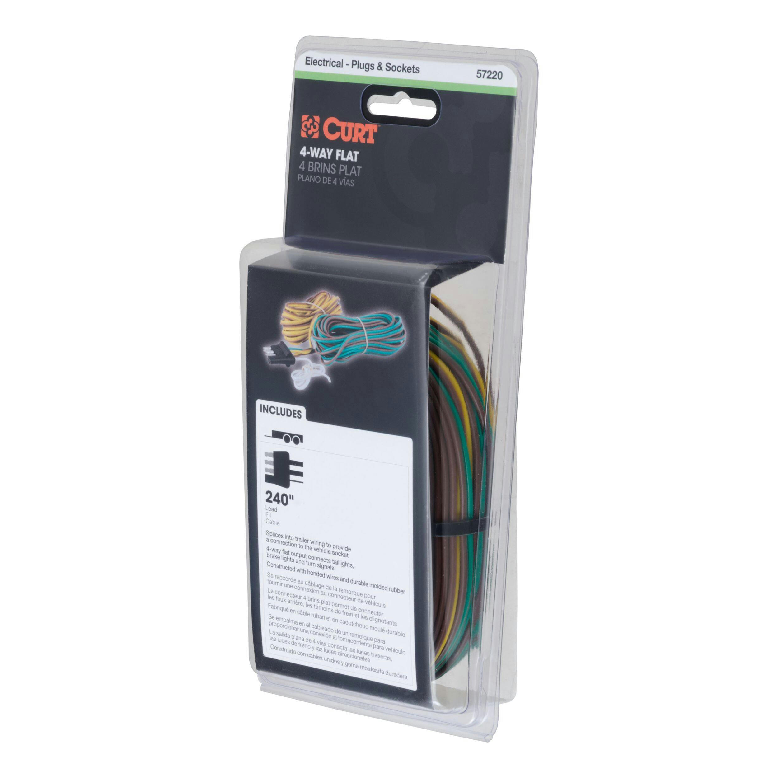 CURT 57220 4-Way Flat Vehicle Connector Plug & Socket with 20-ft Wire