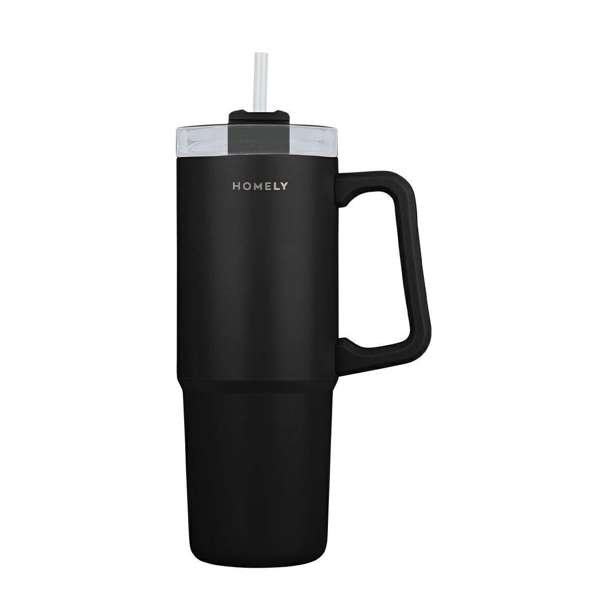 Kubek termiczny ze słomką i uchwytem na kawę herbatę 900 ml czarny
