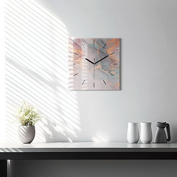 Horloge murale Wallfluent 30x30 cm Aiguilles noires Texture de marbre 1 pcs