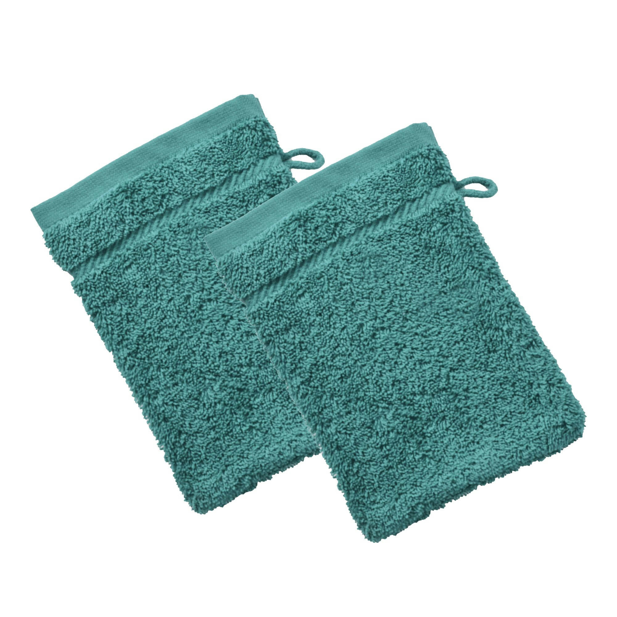 CLAIRE - Lot de 2 gants de toilette 15x20 bleu paon en coton