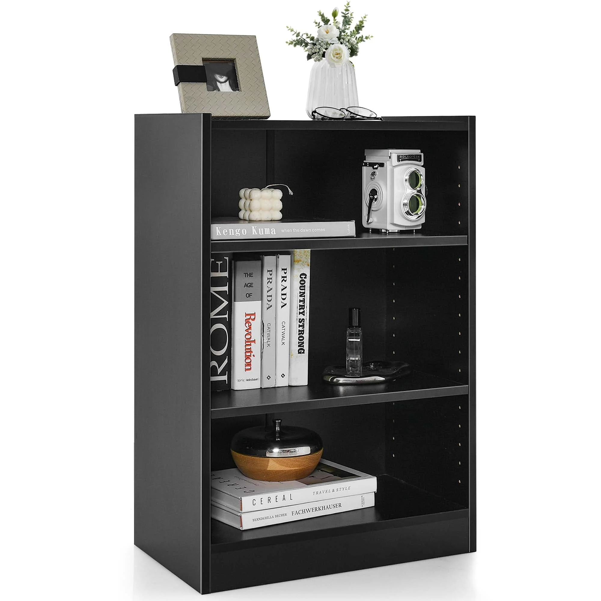 Costway 3-Tier Bookcase Open Multipurpose Display Rack Cabinet with - 19.5'' x 12'' x 29.5'' (L x W x H)