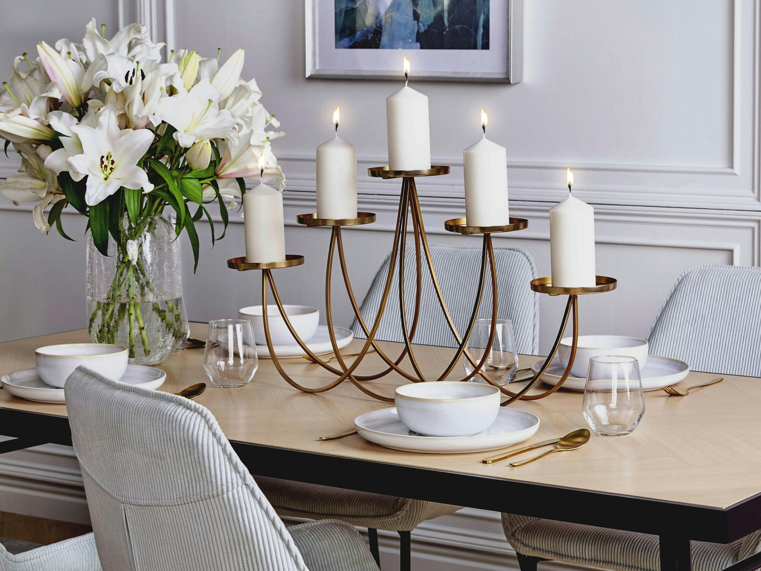 BUARAN - Bougeoir doré 5 bougies 38 cm