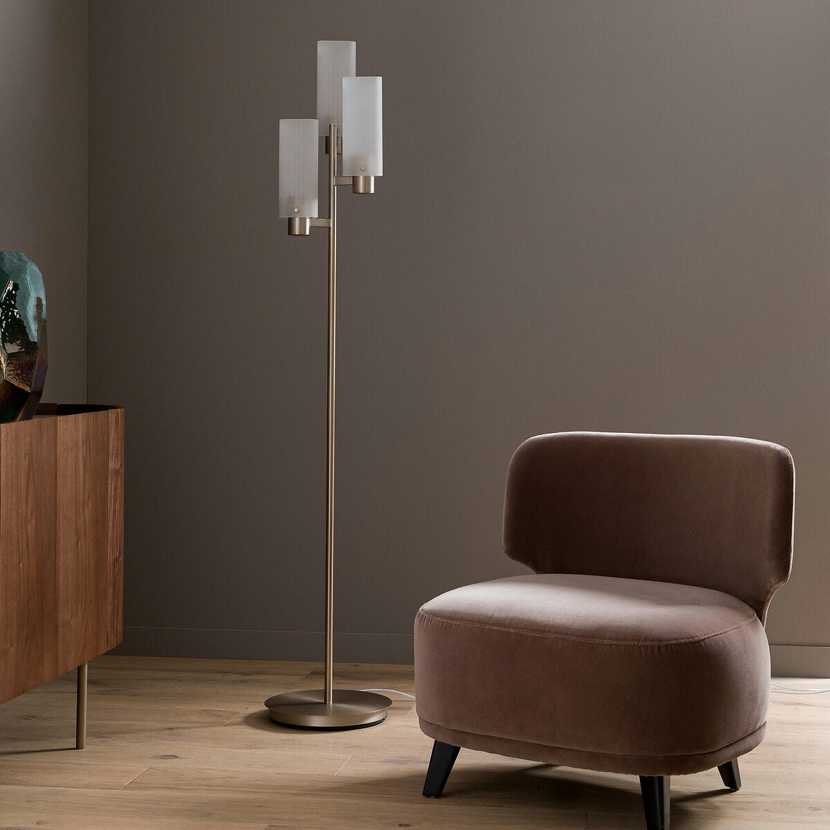 Lampadaire verre/acier, Strozzi, design E. Gallina