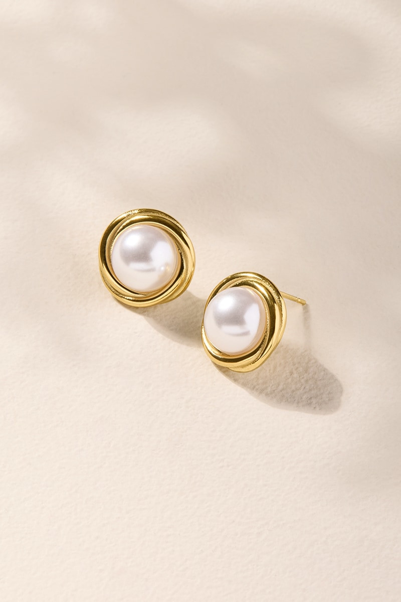 Emma Stainless Steel Pearl Stud Earrings