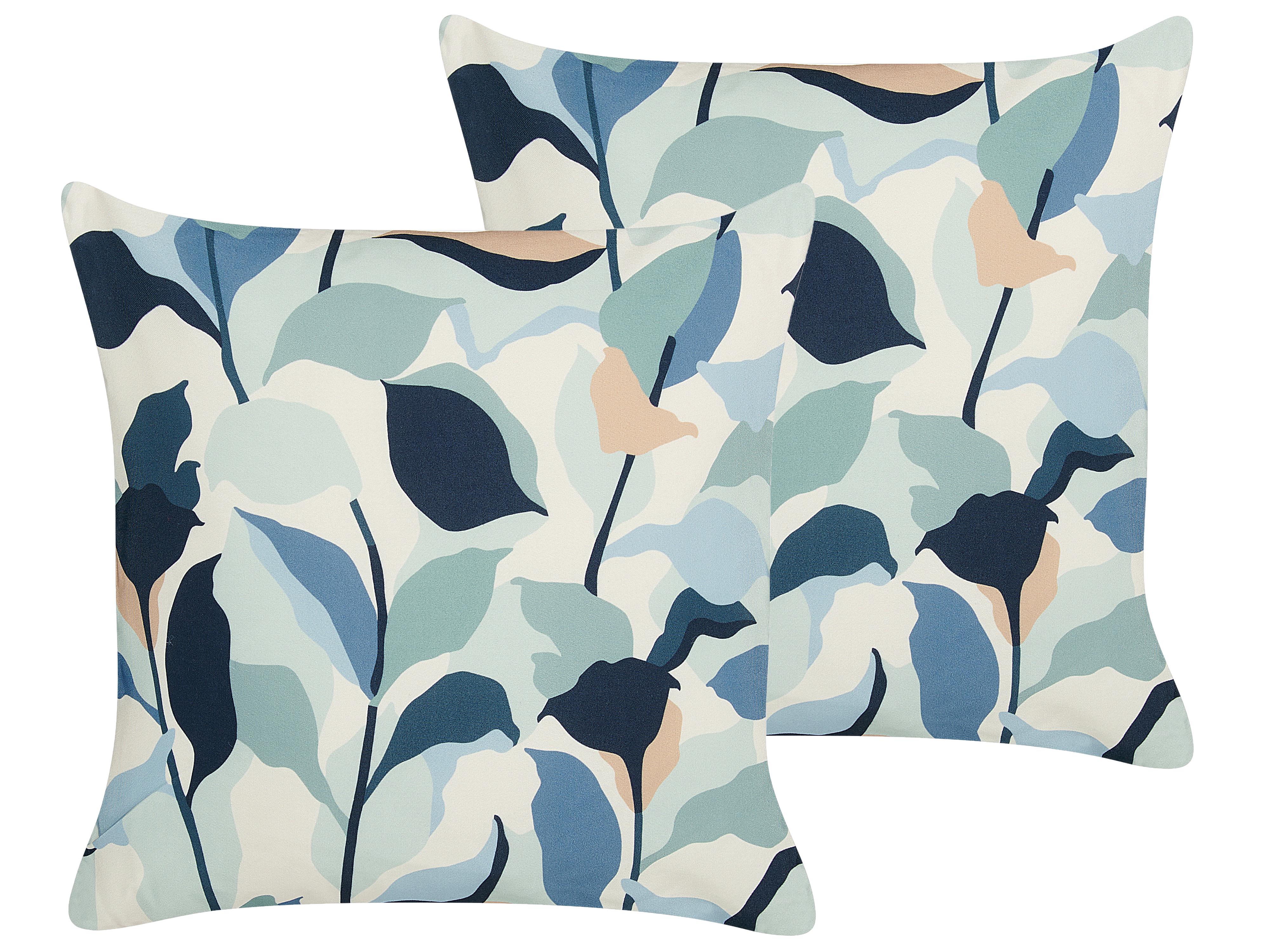 Set of 2 Outdoor Cushions VEGLINO Plant Pattern 45 x 45 cm Blue
