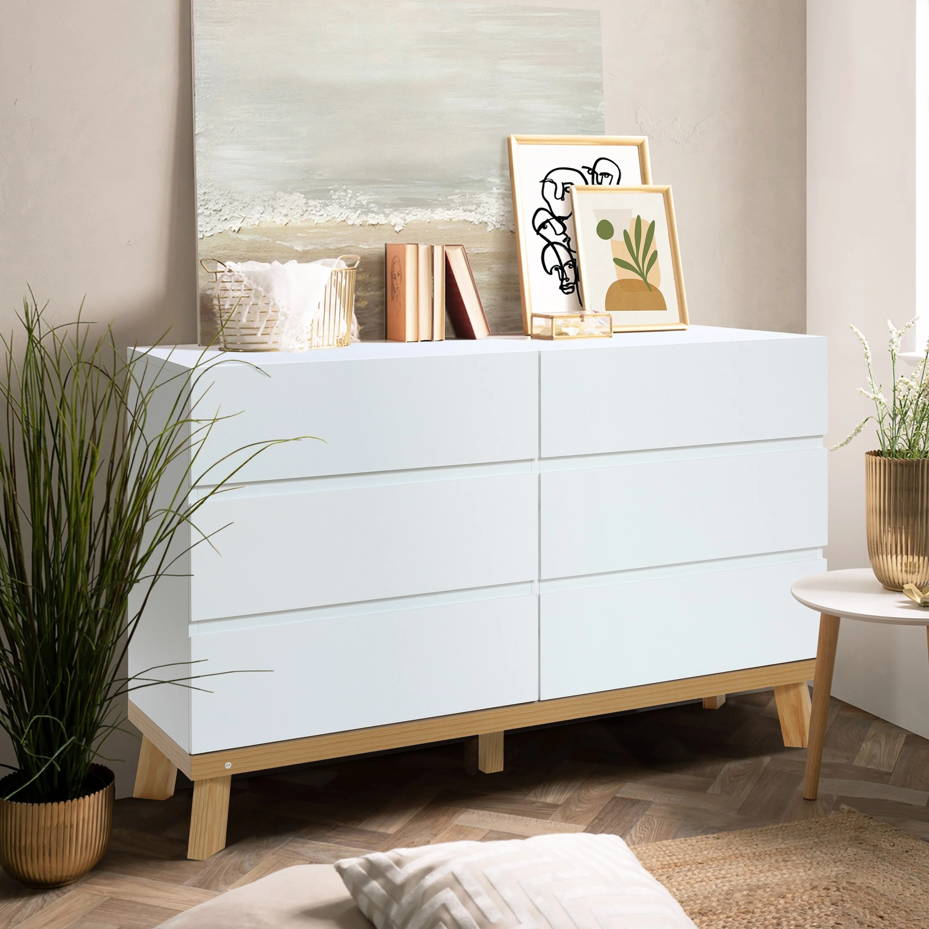 Modern White Wood 6-Drawer Dresser